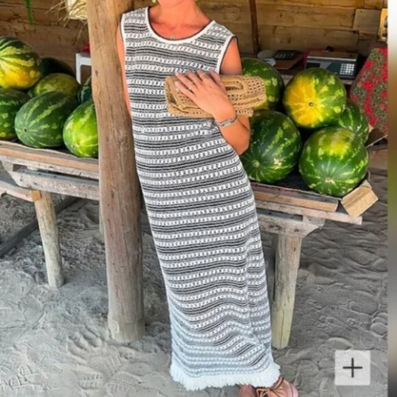 J. Crew Collection Dress Women's Size XXS Black/Ivory White crochet stripe - Picture 5 of 14